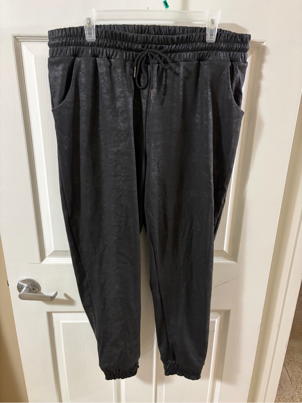 Grace & Lace Women's Black Shine Fleece-lined Drawstring Joggers